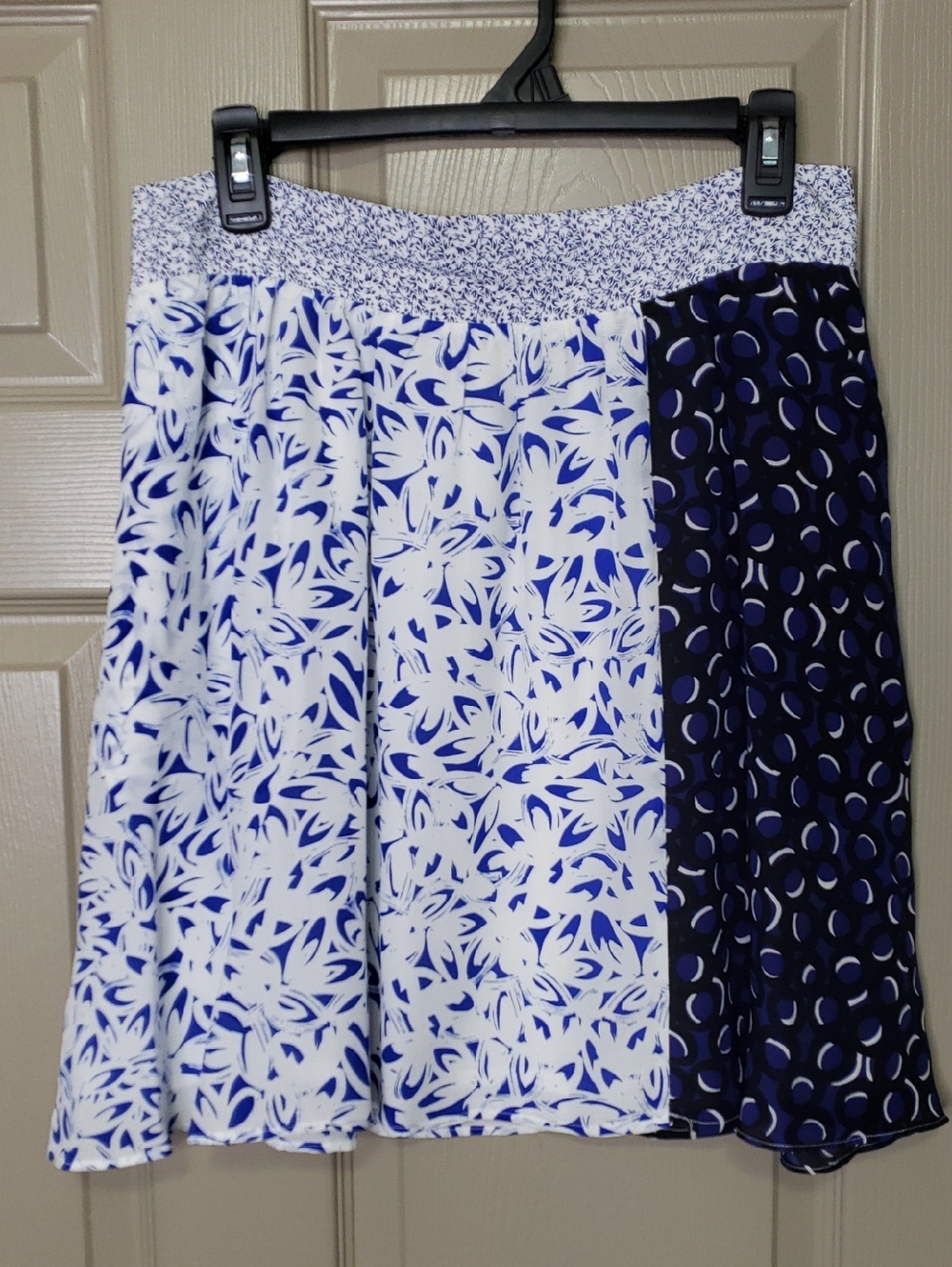 Maeve Blue & White Mixed-Print SILK Skirt Size Large